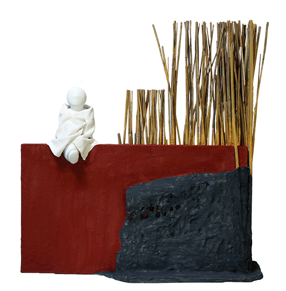 "Le mur" - sculpture en fibres végétales et poudre de pierre - 46x43x13 cm