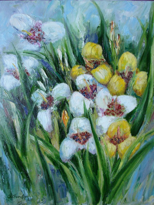 painting "Floral landscape."2013 Canvas/oil,19.7 W x 15.7 H  (50 x 40 centimeters)