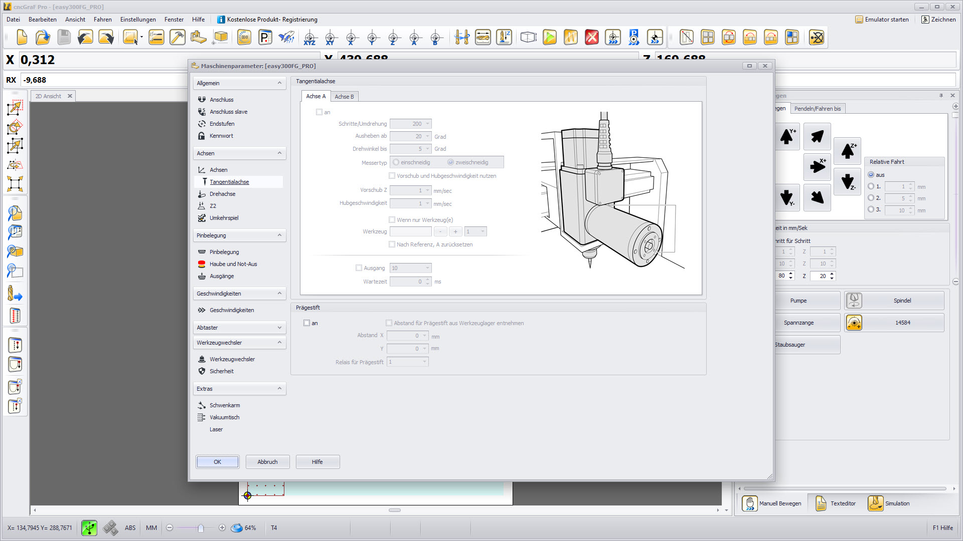 CNC Steuerungssoftware - cncGraF - Tangentialfunktion