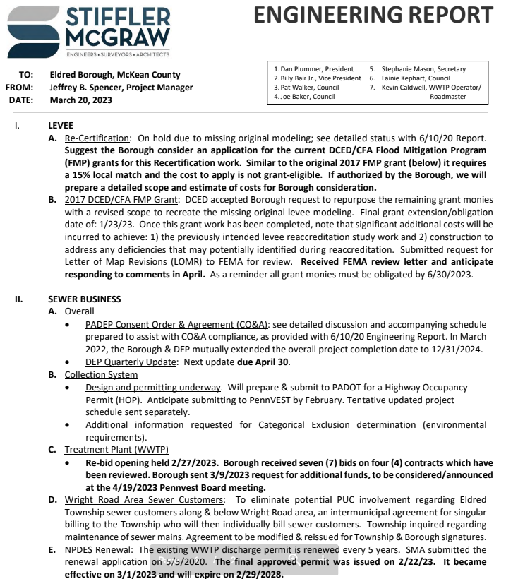 Monthly Meeting Minutes Eldred Borough Eldred PA Boro municipal website