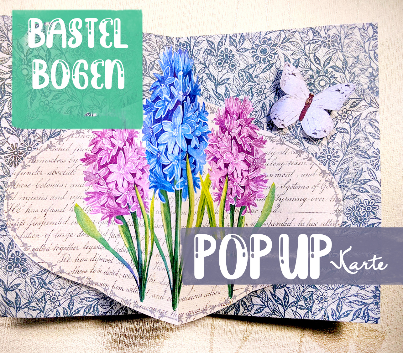 Pop-up-Karte mit bunten Hyazinthen für Ostern basteln