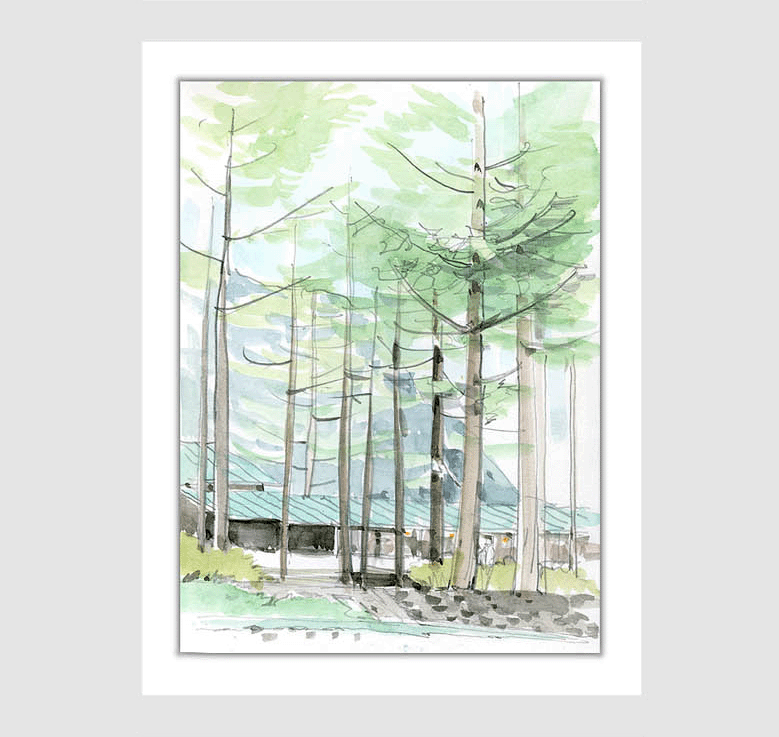 水彩画スケッチ watercolor sketch「上高地木梨平のレストラン」