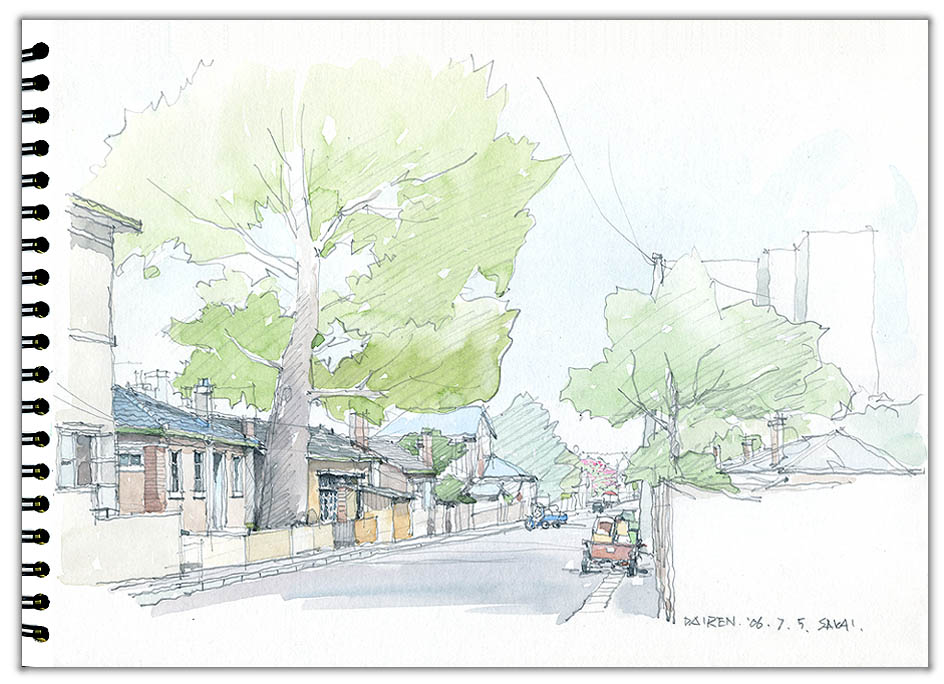 大連街並みスケッチ　Dalian watercolor sketch
