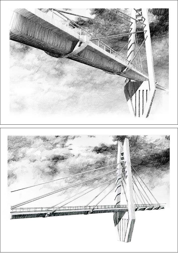 橋梁鉛筆パース perspective using pencils