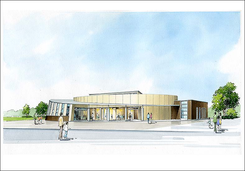 手描き公共施設外観パース　Public facilities image perspective drawing