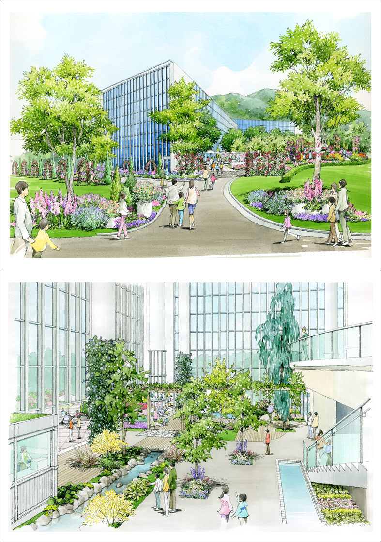 手描き植物園パース botanical garden perspective drawing