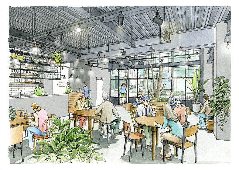 店舗内観パース　cafe image perspective drawing