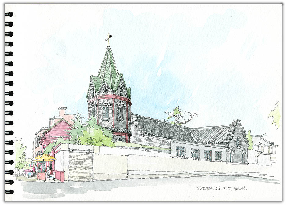 大連街並みスケッチ　Dalian watercolor sketch