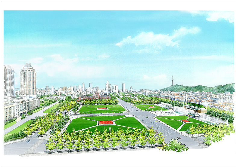 大規模広場鳥瞰図　citywide park perspective drawing