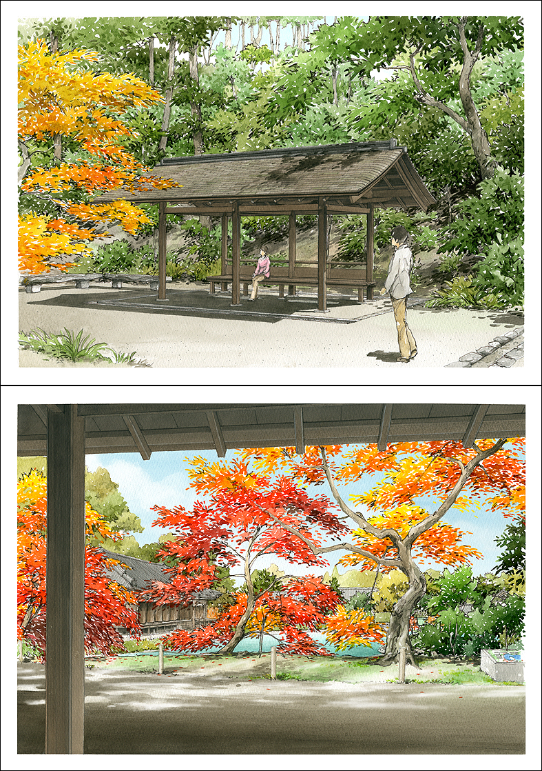 手描き日本庭園パース　japanese garden perspective drawing