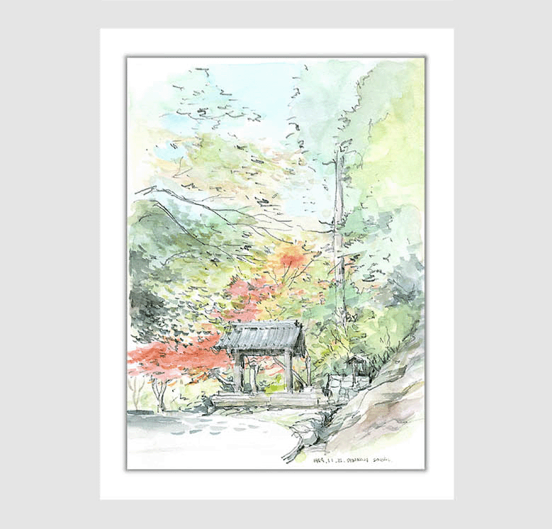 水彩画スケッチ watercolor sketch「千光寺のもみじ」