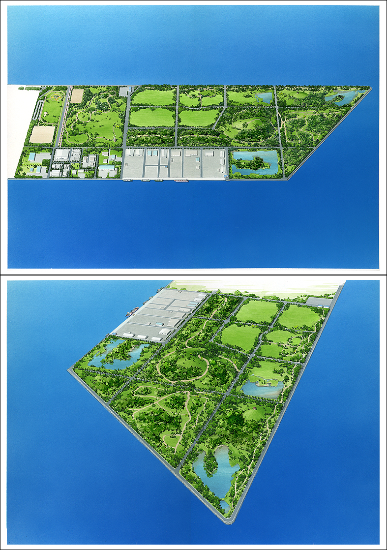港湾緑地イメージパース　port facilities bird's-eye view drawing