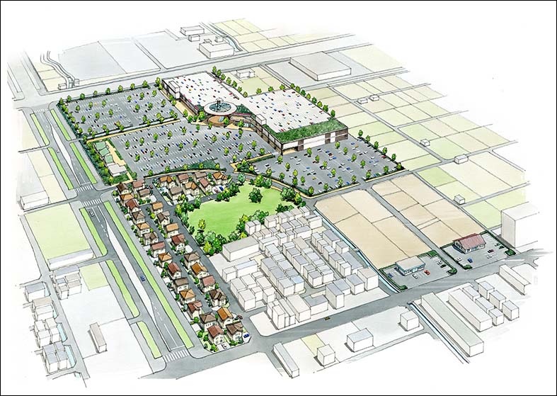 手描き都市再生整備計画パース　urban,regional planning perspective drawing