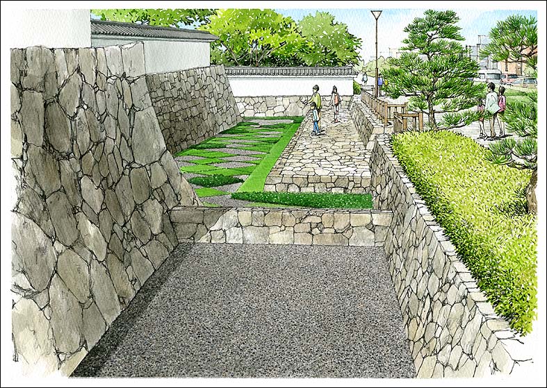 文化財改修パース　castle perspective illustration