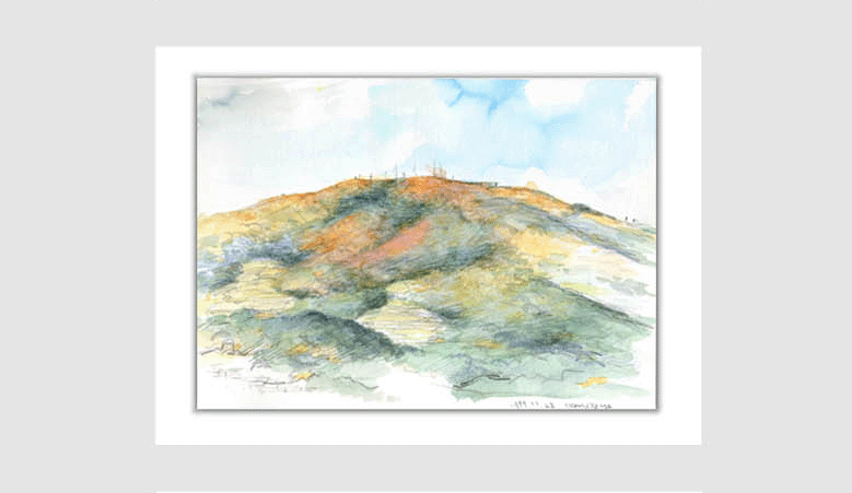 水彩画スケッチ watercolor sketch「初秋の生駒山」