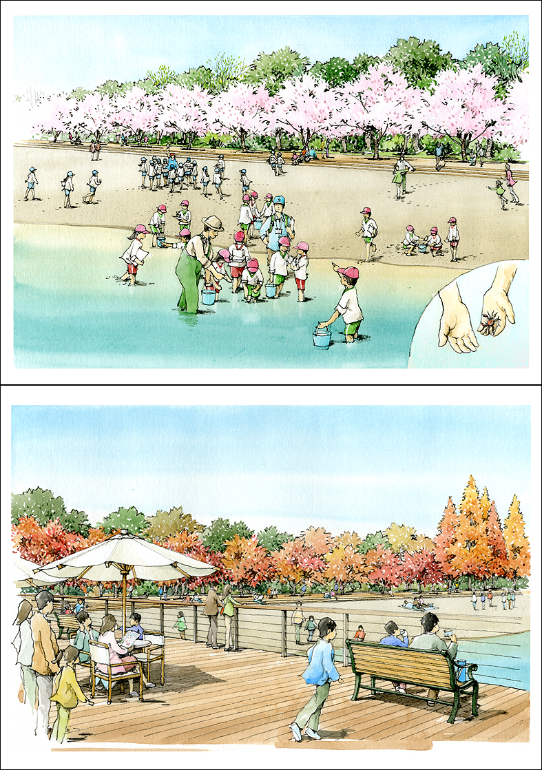 砂浜パースbeach park perspective drawing