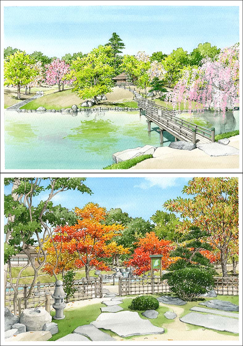 手描き　日本庭園パース　japanese-style garden perspective