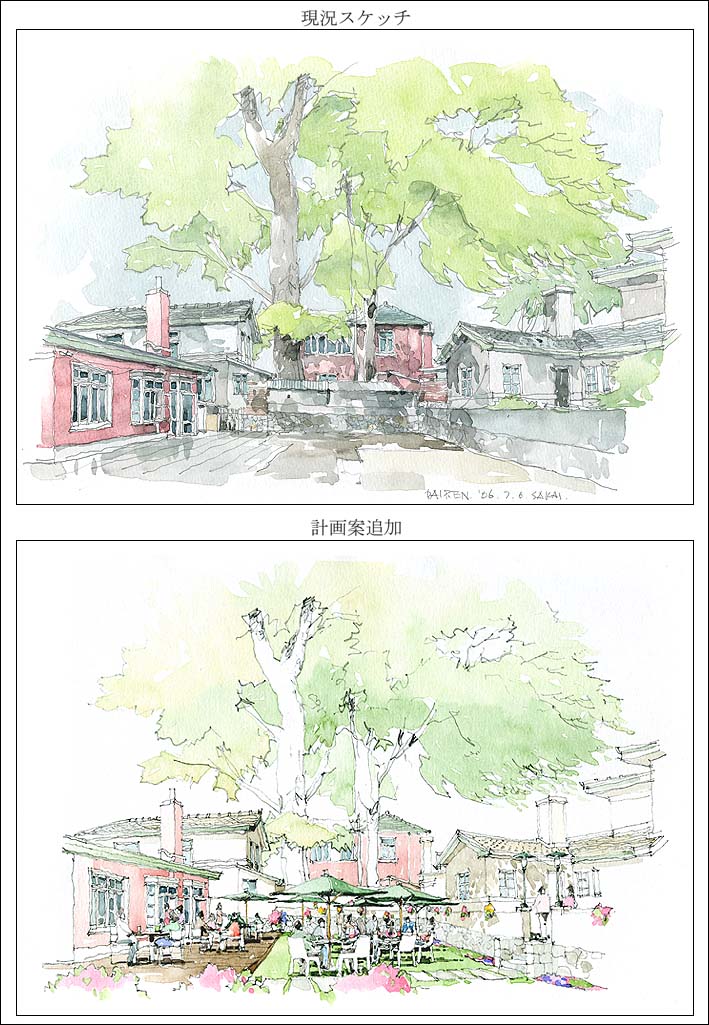 街路風景画　perspective painted with watercolors