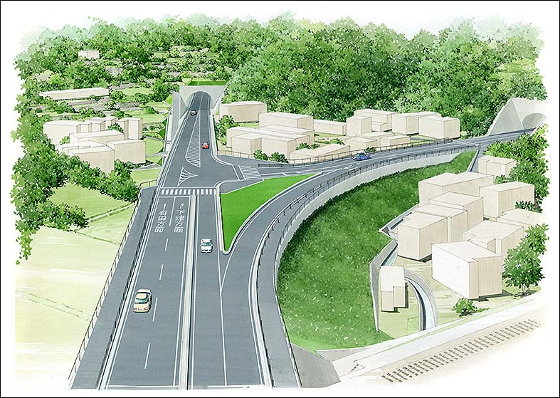 手描き道路パース　road perspective drawing