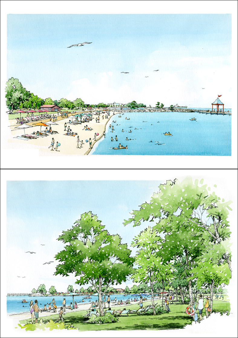 手書き海水浴場パース　beach image perspective drawing