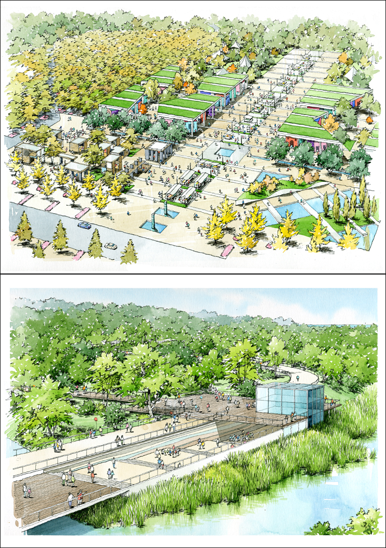 手描き森林公園イメージパース bird's eye view perspective drawing