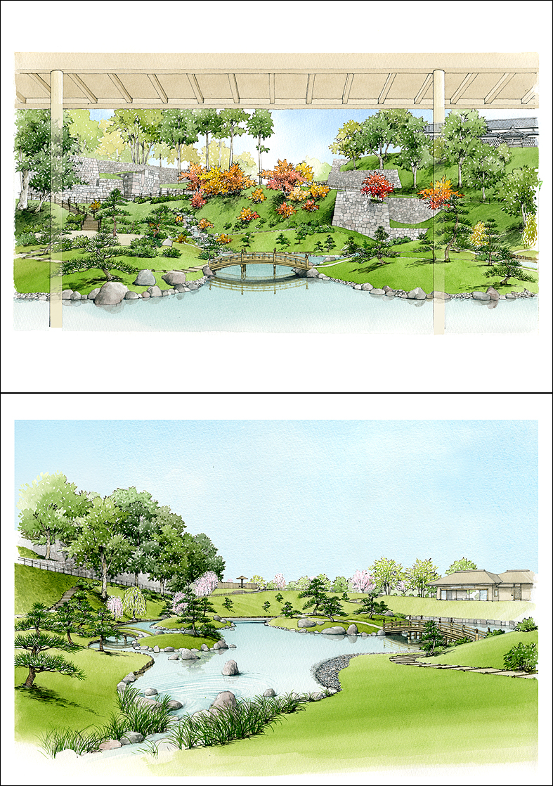 手描き　日本庭園パース　japanese-style garden perspective