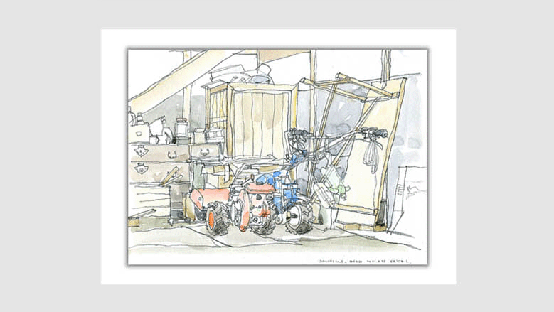 水彩画スケッチ watercolor sketch「農機具倉庫」