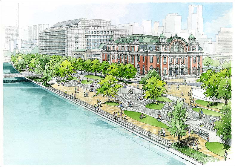 建築パース　urban park perspective drawing