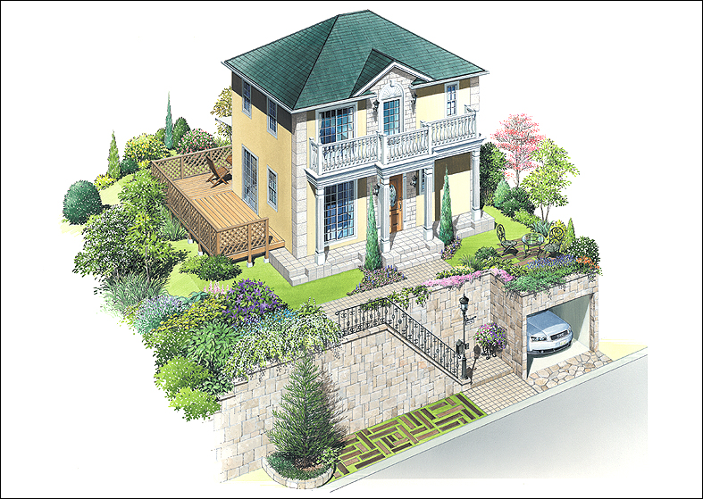 手描き住宅外観パース　house image perspective drawing