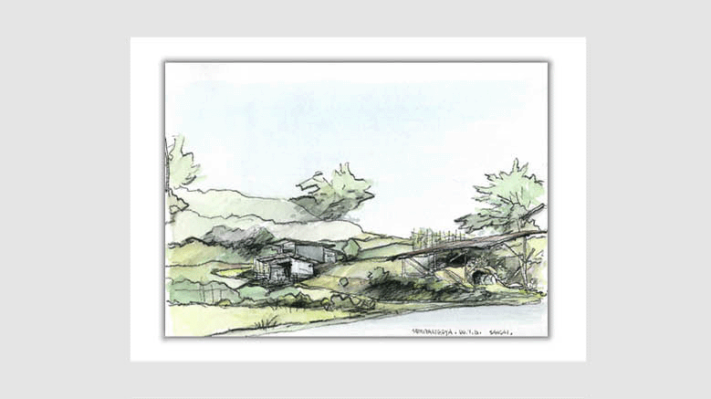 水彩画スケッチ watercolor sketch「炭焼き小屋」