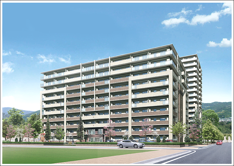 マンション外観CGパース　architectural rendering