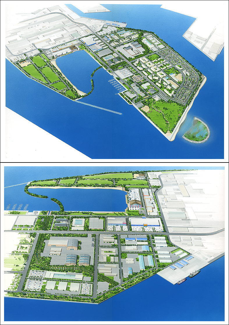 手描き港湾パース　port facilities perspective drawing