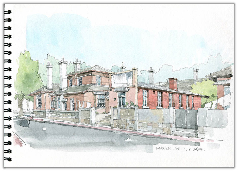 大連街並みスケッチ　Dalian watercolor sketch