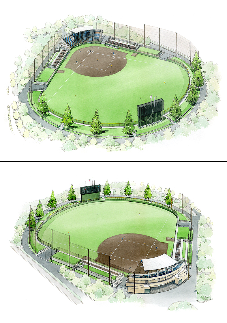 野球場パース　baseball ground perspective drawing