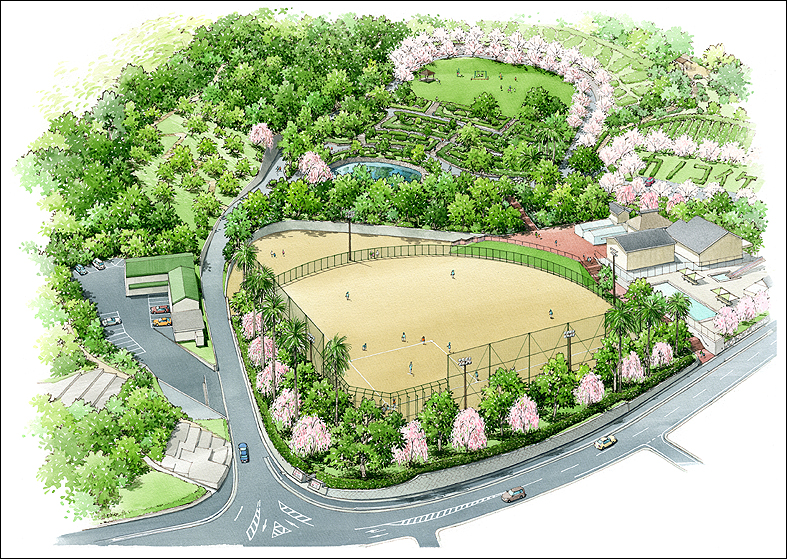球場パース　baseball park perspective drawing