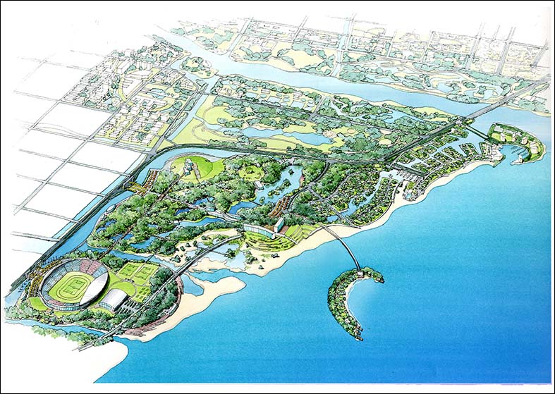 臨海都市パース　waterfront project perspective drawing