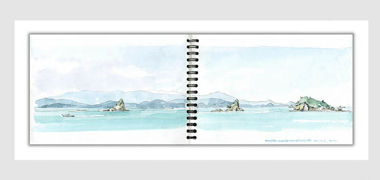 水彩画スケッチ watercolor sketch「大三島(宗方)三ツ子島」
