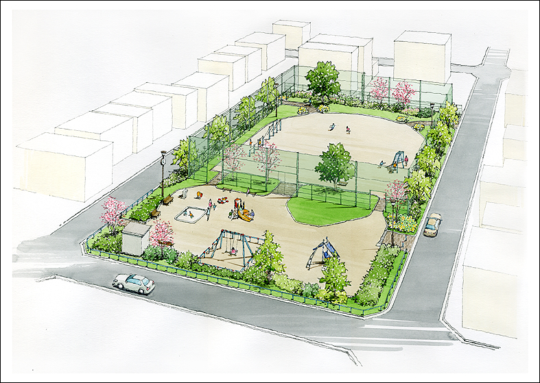 児童公園パースbird's eye view perspective drawing