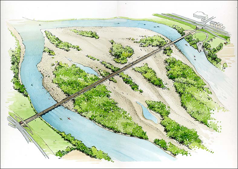 手描き河川整備パース　river perspective drawing