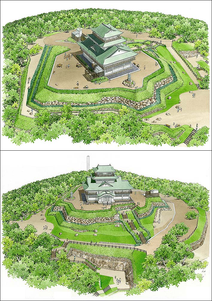 手描き城郭鳥観図　japanese castle bird's-eye view drawing