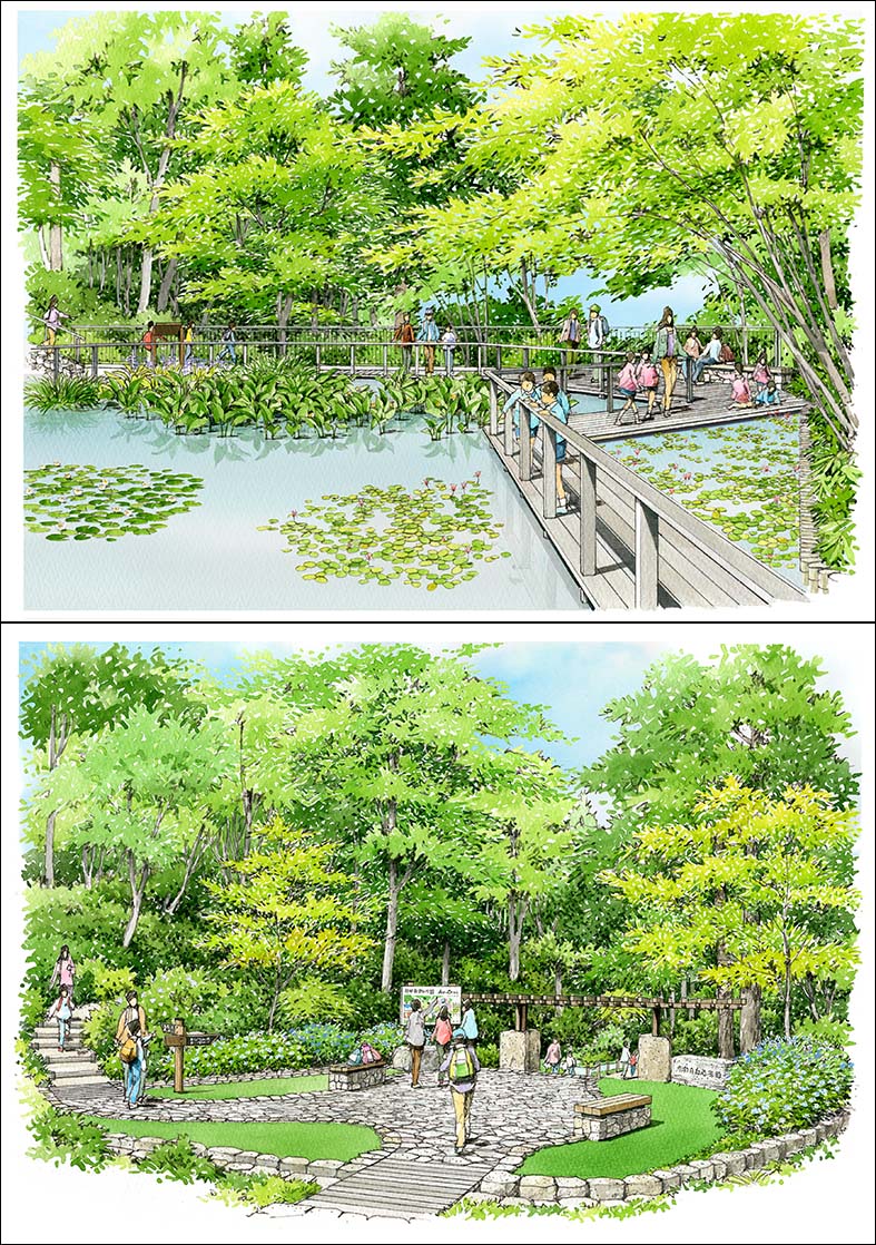 手描き公園パース　park perspective drawing