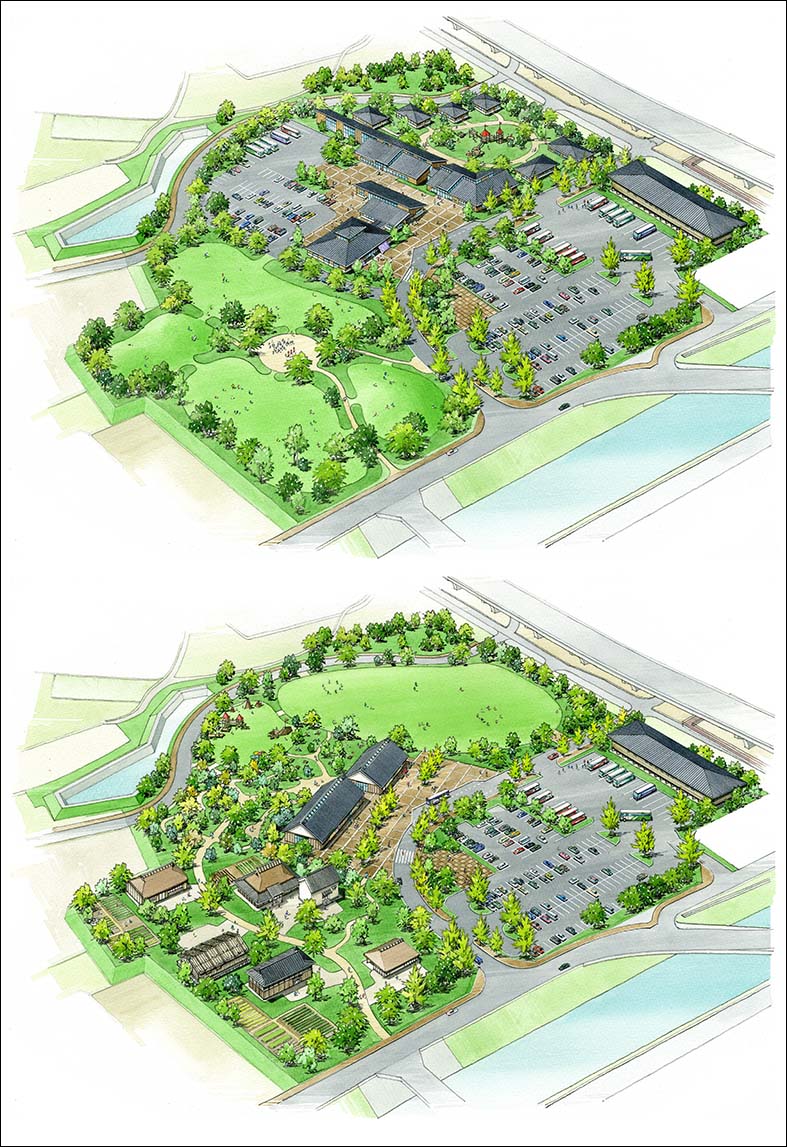 手描き道の駅パース　commercial facility perspective drawing
