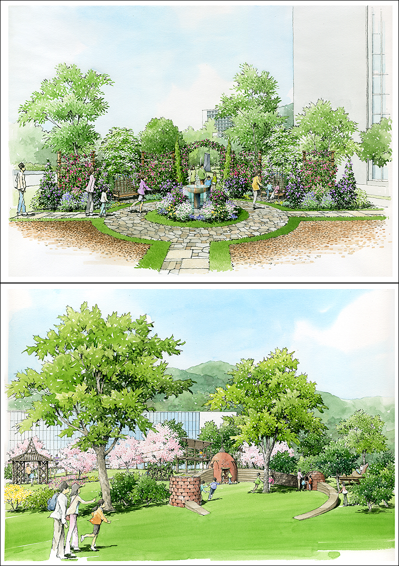手書き庭園パースbotanical garden perspective drawing