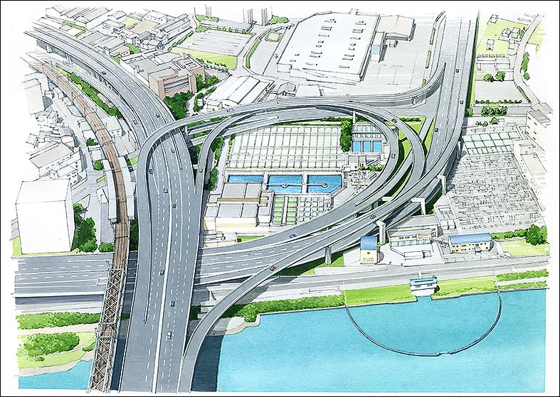 ランプ鳥観図　ramp bird's-eye view drawing