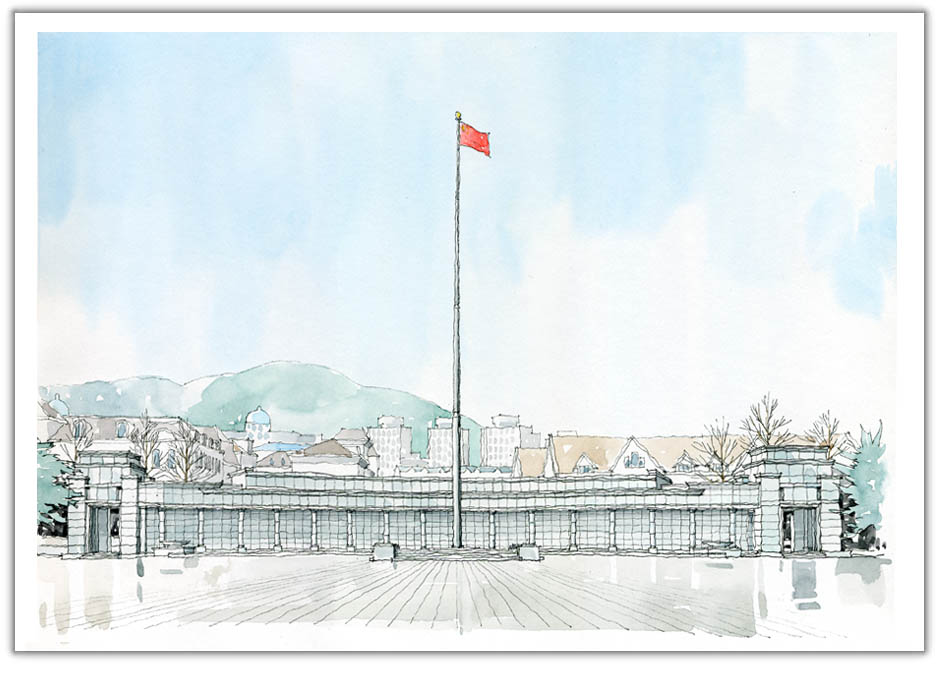 大連街並みスケッチ　Dalian watercolor sketch