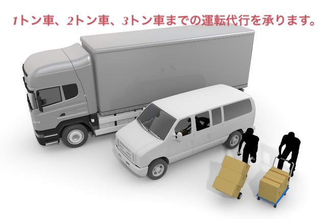 １トン車・２トン車・３トン車までの運転代行を承ります。