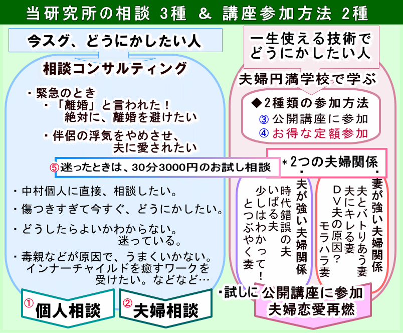 クオリティ・オブ・ライフ研究所があなたに提供できるプランの選び方の図 夫婦円満コンサルタントR 中村はるみ