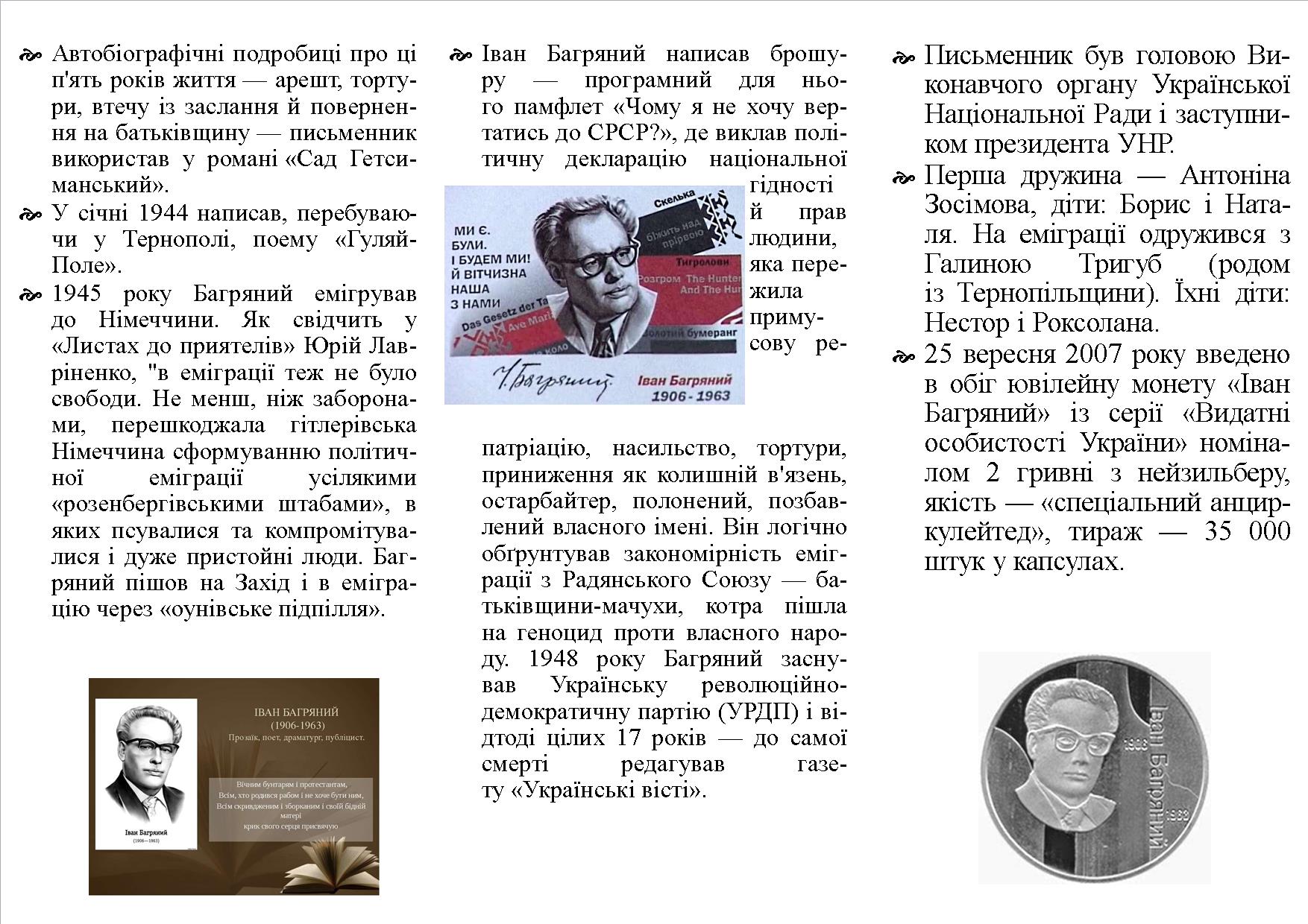 Буклет «Цікаві факти про Івана Багряного»