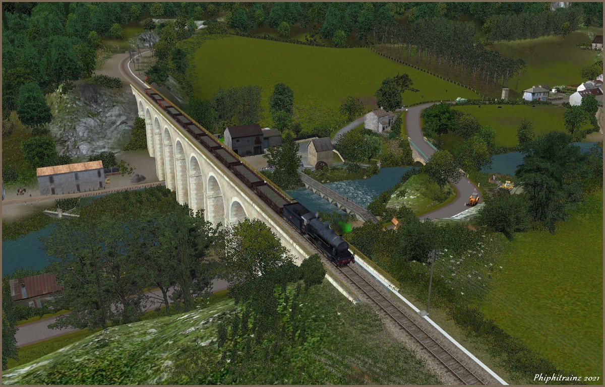 Convoi vapeur sur le viaduc