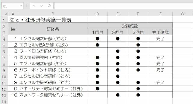  IF関数複数列全て条件一致-例の表